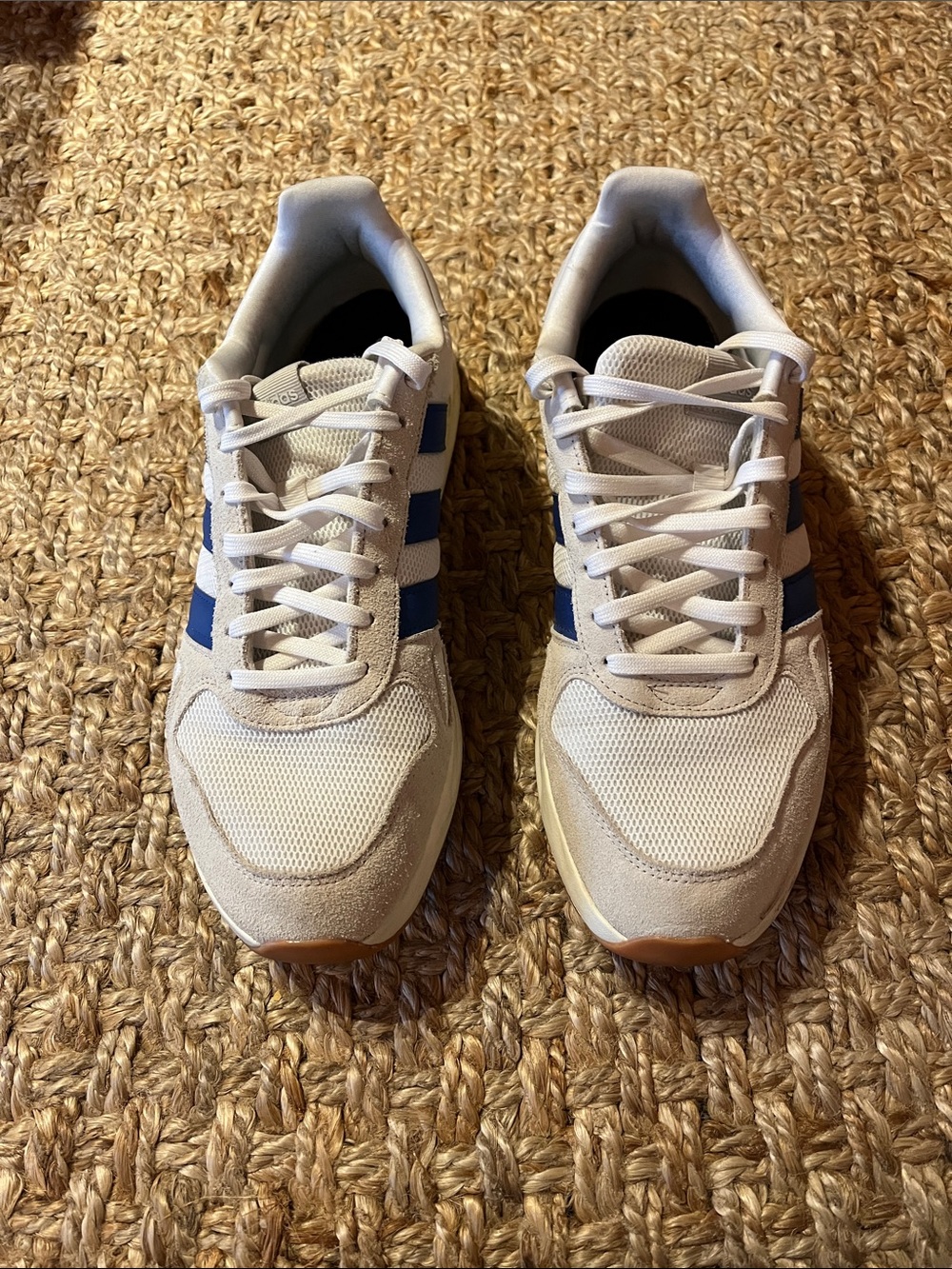 adidas Men's White Sneakers with Blue Stripes